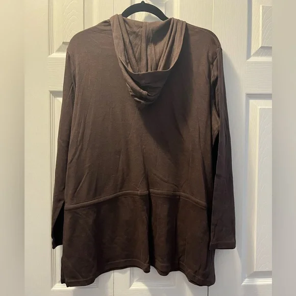Talbots Brown Tie Front Hooded Long Sleeve Top - Picture 2 of 5